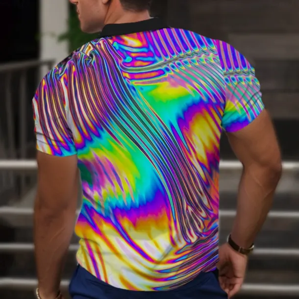 Men's Graphic Neon Polo Shirts Golf Shirt Short Sleeve Polo Shirts Collared Shirts Vacation Wear Rave Wear Party Outfits Buttons 3D Print Spring & Summer Purple