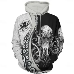 Men's Graphic Octopus Hoodie Hoodies Sweatshirt Fashion Daily Long Sleeve Hooded Vacation Streetwear Black Grey Printing Fleece Winter Spring & Fall Designer
