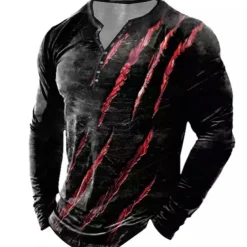 Men's Graphic Paw T shirt Henley Shirt Tee Long Sleeve 3D Print Designer Basic Classic Outdoor Daily Sports Spring & Fall Red Blue Purple Green Gray Henley Henley T-Shirt