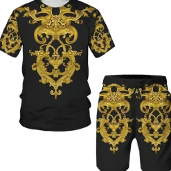 Men's Graphic 2pcs Tees sets Matching Sets Short Sleeve Short Pants Crew Neck Designer Casual Comfortable Outdoor Vacation Daily 3D Print Spring & Summer Light Yellow Black Yellow