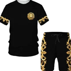 Men's Graphic 2pcs Tees sets Matching Sets Short Sleeve Short Pants Crew Neck Designer Casual Comfortable Outdoor Vacation Daily 3D Print Spring & Summer Light Yellow Black Yellow
