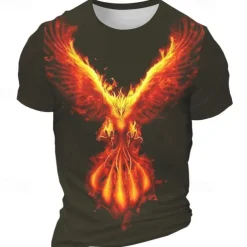 Men's Graphic Phoenix Fire T shirt Short Sleeve T shirt 3D Print Crew Neck Shirt Daily Designer Retro Vintage Sports Outdoor Holiday Going out Black White Burgundy Spring & Summer Clothing Apparel S