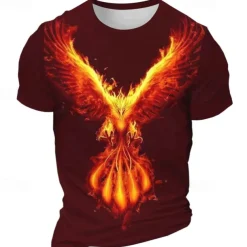 Men's Graphic Phoenix Fire T shirt Short Sleeve T shirt 3D Print Crew Neck Shirt Daily Designer Retro Vintage Sports Outdoor Holiday Going out Black White Burgundy Spring & Summer Clothing Apparel S