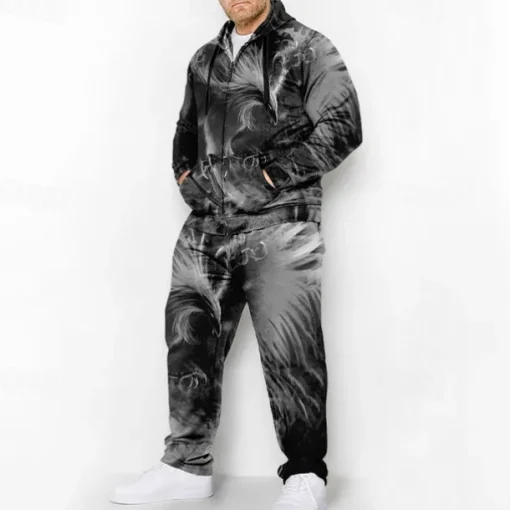 Men's Graphic Phoenix 2pcs 3D Sweatshirt Sets Hoodie Tracksuit Plus Size Set Long Sleeve Long pants Hooded Fashion Designer Casual Daily Sports Going out 3D Print Spring & Fall Blue Orange Green