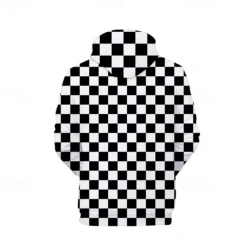 Men's Graphic Plaid Checkered Check Hoodie Hoodies Sweatshirt Casual Big and Tall Long Sleeve Hooded Daily Sports Streetwear Black And White Print Summer Spring Designer