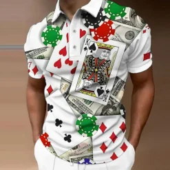 Men's Graphic Polo Shirts Golf Shirt Short Sleeve Polo Shirts Collared Shirts Casual Vacation Wear Rave Wear Party Outfits Buttons 3D Print Black White Gray