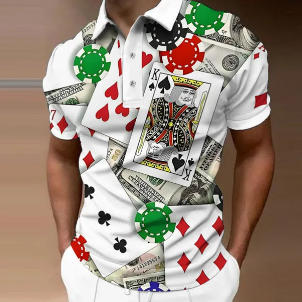 Men's Graphic Polo Shirts Golf Shirt Short Sleeve Polo Shirts Collared Shirts Casual Vacation Wear Rave Wear Party Outfits Buttons 3D Print Black White Gray