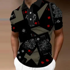 Men's Graphic Polo Shirts Golf Shirt Short Sleeve Polo Shirts Collared Shirts Casual Vacation Wear Rave Wear Party Outfits Buttons 3D Print Black White Gray