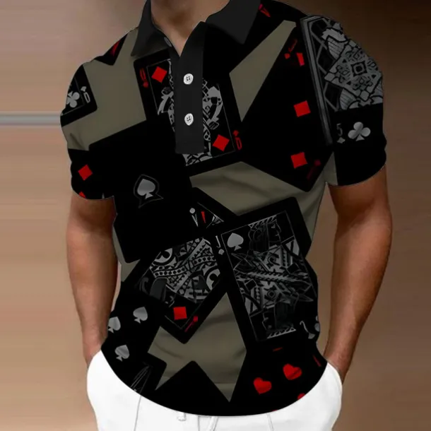 Men's Graphic Polo Shirts Golf Shirt Short Sleeve Polo Shirts Collared Shirts Casual Vacation Wear Rave Wear Party Outfits Buttons 3D Print Black White Gray
