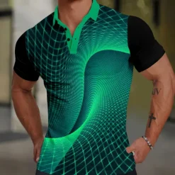 Men's Graphic Polo Shirts Golf Shirt Short Sleeve Polo Shirts Collared Shirts Casual Vacation Wear Rave Wear Party Outfits Buttons 3D Print Summer Spring Blue Green Gray