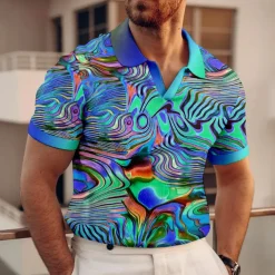Men's Graphic Polo Shirts Golf Shirt Short Sleeve Polo Shirts V Neck Casual Vacation Wear Rave Wear Party Outfits 3D Print Red Blue Purple