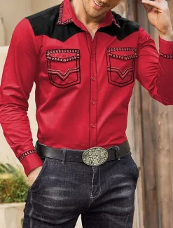 Men's Graphic Prints Cowboy Shirt Western Shirt Cowboy Shirt Long Sleeve Fashion Streetwear Designer Outdoor Daily Fall & Winter Turndown Print Black Red Blue Khaki