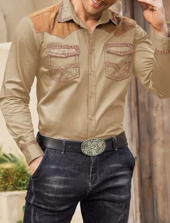 Men's Graphic Prints Cowboy Shirt Western Shirt Cowboy Shirt Long Sleeve Fashion Streetwear Designer Outdoor Daily Fall & Winter Turndown Print Black Red Blue Khaki