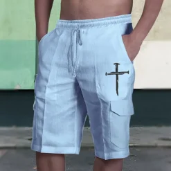 Men's Graphic Prints Cross Cargo Shorts Summer Shorts Mid Waist Streetwear Designer Casual Daily Holiday Elastic Waist Drawstring Print Designer Clothing Apparel