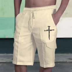 Men's Graphic Prints Cross Cargo Shorts Summer Shorts Mid Waist Streetwear Designer Casual Daily Holiday Elastic Waist Drawstring Print Designer Clothing Apparel