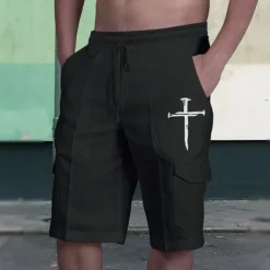 Men's Graphic Prints Cross Cargo Shorts Summer Shorts Mid Waist Streetwear Designer Casual Daily Holiday Elastic Waist Drawstring Print Designer Clothing Apparel