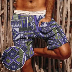 Men's Graphic Prints Geometry Summer Shorts Beach Shorts Casual Shorts Mid Waist Streetwear Stylish Ethnic Style Daily Holiday Beach Drawstring Elastic Waist 3D Print Designer Clothing Apparel