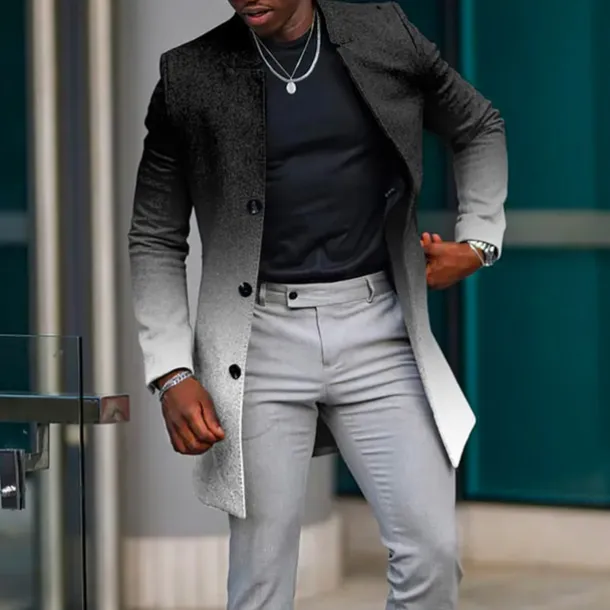 Men's Graphic Prints Gradual Winter Coat Overcoat Coat Warm Breathable Comfortable Fashion Streetwear Business Work Wear to work Going out Pocket Print Fall & Winter Turndown Long Sleeve White Blue