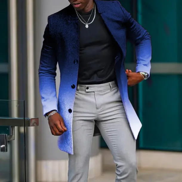 Men's Graphic Prints Gradual Winter Coat Overcoat Coat Warm Breathable Comfortable Fashion Streetwear Business Work Wear to work Going out Pocket Print Fall & Winter Turndown Long Sleeve White Blue