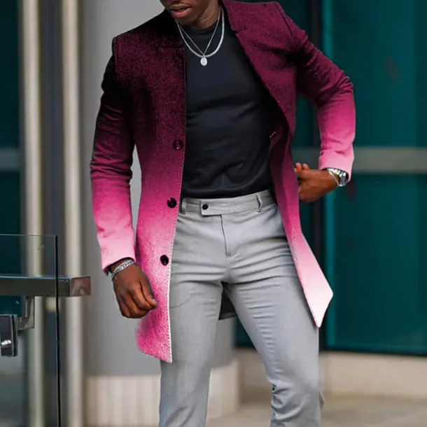 Men's Graphic Prints Gradual Winter Coat Overcoat Coat Warm Breathable Comfortable Fashion Streetwear Business Work Wear to work Going out Pocket Print Fall & Winter Turndown Long Sleeve White Blue