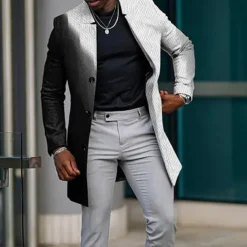 Men's Graphic Prints Gradual Winter Coat Overcoat Coat Warm Breathable Comfortable Fashion Streetwear Business Work Wear to work Going out Pocket Print Fall & Winter Turndown Long Sleeve White Blue