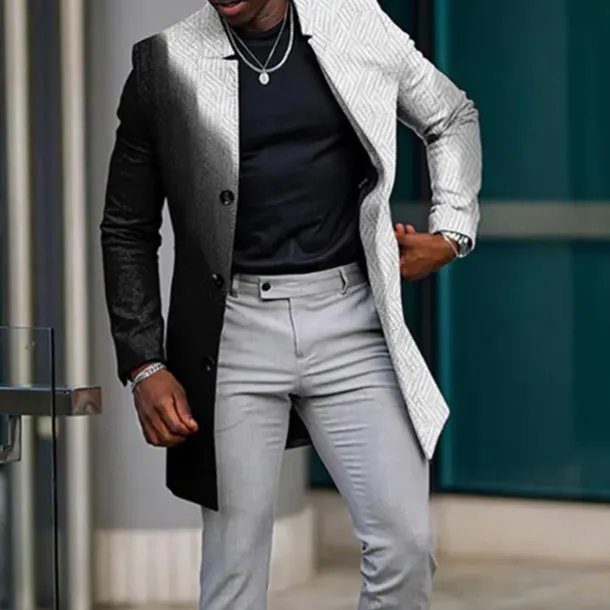 Men's Graphic Prints Gradual Winter Coat Overcoat Coat Warm Breathable Comfortable Fashion Streetwear Business Work Wear to work Going out Pocket Print Fall & Winter Turndown Long Sleeve White Blue