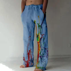 Men's Graphic Prints Graffiti Linen Pants Trousers Summer Pants Mid Waist Fashion Streetwear Casual Daily Drawstring Elastic Waist Front Pocket Spring & Summer 3D Print Light Khaki Black White