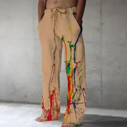 Men's Graphic Prints Graffiti Linen Pants Trousers Summer Pants Mid Waist Fashion Streetwear Casual Daily Drawstring Elastic Waist Front Pocket Spring & Summer 3D Print Light Khaki Black White