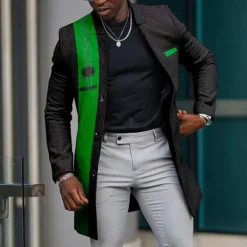 Men's Graphic Prints Guitar Winter Coat Overcoat Coat Warm Breathable Comfortable Fashion Streetwear Business Work Wear to work Going out Pocket Print Fall & Winter Turndown Long Sleeve Yellow Blue