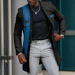 Men's Graphic Prints Guitar Winter Coat Overcoat Coat Warm Breathable Comfortable Fashion Streetwear Business Work Wear to work Going out Pocket Print Fall & Winter Turndown Long Sleeve Yellow Blue