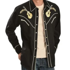 Men's Graphic Prints Guitar Shirt Western Shirt Cowboy Shirt Long Sleeve Fashion Designer Casual Outdoor Daily Fall & Winter Turndown Print Button-Down Black Black / Green Light Green Black / Purple