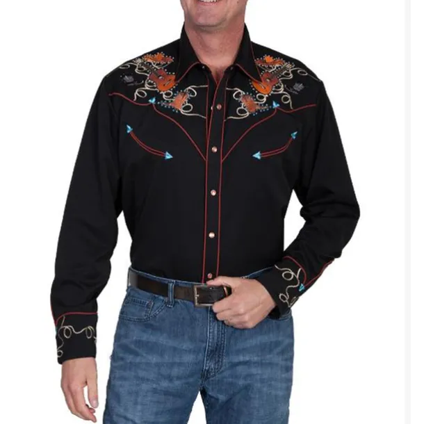 Men's Graphic Prints Guitar Shirt Western Shirt Cowboy Shirt Long Sleeve Fashion Designer Casual Outdoor Daily Fall & Winter Turndown Print Button-Down Black Black / Green Light Green Black / Purple