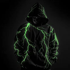 Men's Graphic Prints Lightening Hoodie Hoodies Sweatshirt Sports Classic Long Sleeve Hooded Vacation Holiday Streetwear White Blue Pocket Print Spring & Fall Designer