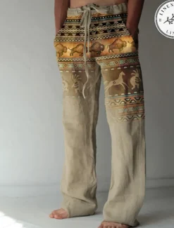 Men's Graphic Prints Linen Pants Baggy Pants Mid Waist Streetwear Hawaiian Designer Casual Daily Holiday Drawstring Elastic Waist Front Pocket Spring & Summer 3D Print Green Khaki Gray