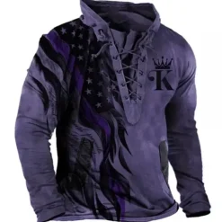 Men's Graphic Prints National Flag Sweatshirt Pullover Long Sleeve Sweatshirt Standing Collar Streetwear Designer Basic 3D Print Sports & Outdoor Casual Daily Lace up Pocket Spring & Fall