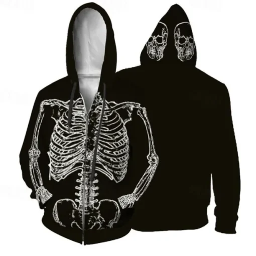 Men's Graphic Prints Skeleton Hoodie Hoodies Sweatshirt Streetwear Basic Long Sleeve Hooded Sports & Outdoor Daily Sports Black Zipper Print Spring & Fall Designer