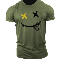 Men's Graphic Prints Smile Face T Shirt Graphic Tee 100% Cotton Short Sleeve Graphic Shirt Heather Gray Black White Comfortable Tee Outdoor Street Fashion Designer Clothing