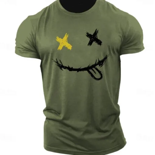 Men's Graphic Prints Smile Face T Shirt Graphic Tee 100% Cotton Short Sleeve Graphic Shirt Heather Gray Black White Comfortable Tee Outdoor Street Fashion Designer Clothing