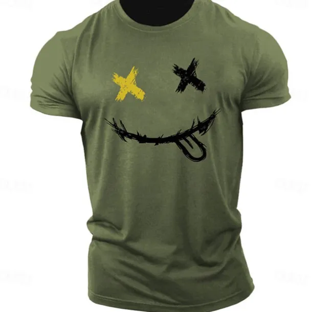 Men's Graphic Prints Smile Face T Shirt Graphic Tee 100% Cotton Short Sleeve Graphic Shirt Heather Gray Black White Comfortable Tee Outdoor Street Fashion Designer Clothing