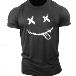 Men's Graphic Prints Smile Face T Shirt Graphic Tee 100% Cotton Short Sleeve Graphic Shirt Heather Gray Black White Comfortable Tee Outdoor Street Fashion Designer Clothing