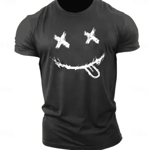 Men's Graphic Prints Smile Face T Shirt Graphic Tee 100% Cotton Short Sleeve Graphic Shirt Heather Gray Black White Comfortable Tee Outdoor Street Fashion Designer Clothing