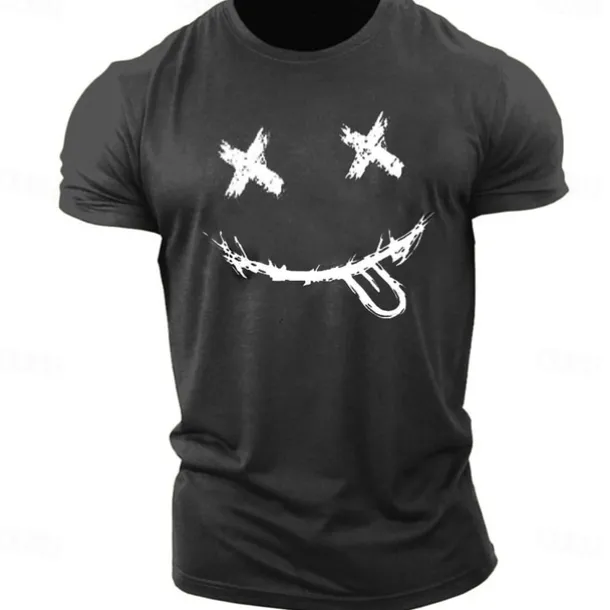 Men's Graphic Prints Smile Face T Shirt Graphic Tee 100% Cotton Short Sleeve Graphic Shirt Heather Gray Black White Comfortable Tee Outdoor Street Fashion Designer Clothing