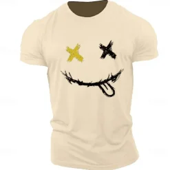 Men's Graphic Prints Smile Face T Shirt Graphic Tee 100% Cotton Short Sleeve Graphic Shirt Heather Gray Black White Comfortable Tee Outdoor Street Fashion Designer Clothing