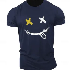 Men's Graphic Prints Smile Face T Shirt Graphic Tee 100% Cotton Short Sleeve Graphic Shirt Heather Gray Black White Comfortable Tee Outdoor Street Fashion Designer Clothing