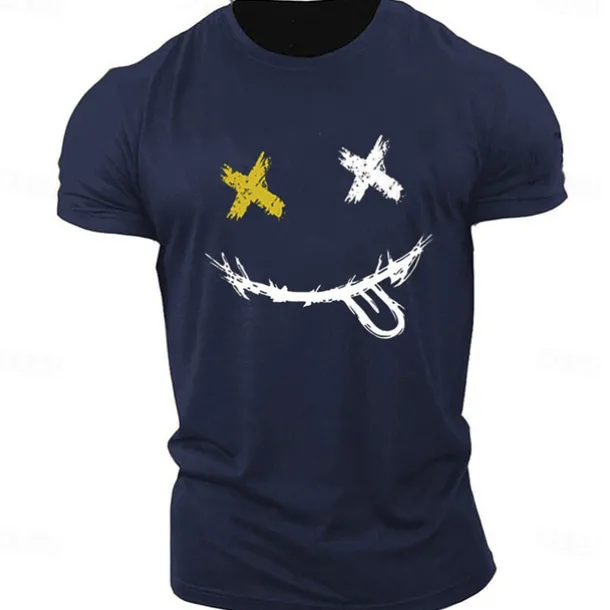 Men's Graphic Prints Smile Face T Shirt Graphic Tee 100% Cotton Short Sleeve Graphic Shirt Heather Gray Black White Comfortable Tee Outdoor Street Fashion Designer Clothing