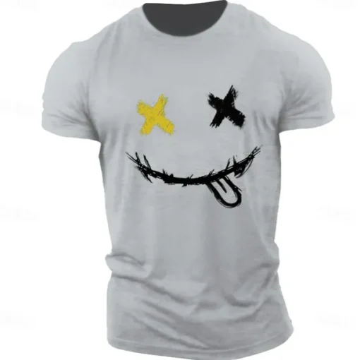 Men's Graphic Prints Smile Face T Shirt Graphic Tee 100% Cotton Short Sleeve Graphic Shirt Heather Gray Black White Comfortable Tee Outdoor Street Fashion Designer Clothing