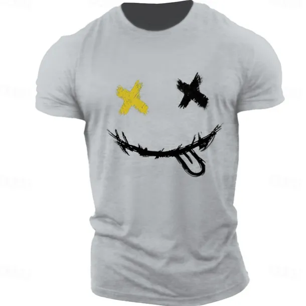 Men's Graphic Prints Smile Face T Shirt Graphic Tee 100% Cotton Short Sleeve Graphic Shirt Heather Gray Black White Comfortable Tee Outdoor Street Fashion Designer Clothing