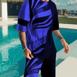 Men's Graphic Prints Technology 2pcs Tees sets Matching Sets Short Sleeve Short Pants Crew Neck Basic Classic Comfortable Outdoor Street Daily 3D Print Summer Spring Black Yellow Red