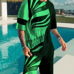 Men's Graphic Prints Technology 2pcs Tees sets Matching Sets Short Sleeve Short Pants Crew Neck Basic Classic Comfortable Outdoor Street Daily 3D Print Summer Spring Black Yellow Red