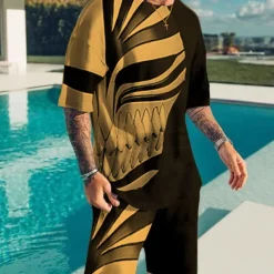 Men's Graphic Prints Technology 2pcs Tees sets Matching Sets Short Sleeve Short Pants Crew Neck Basic Classic Comfortable Outdoor Street Daily 3D Print Summer Spring Black Yellow Red